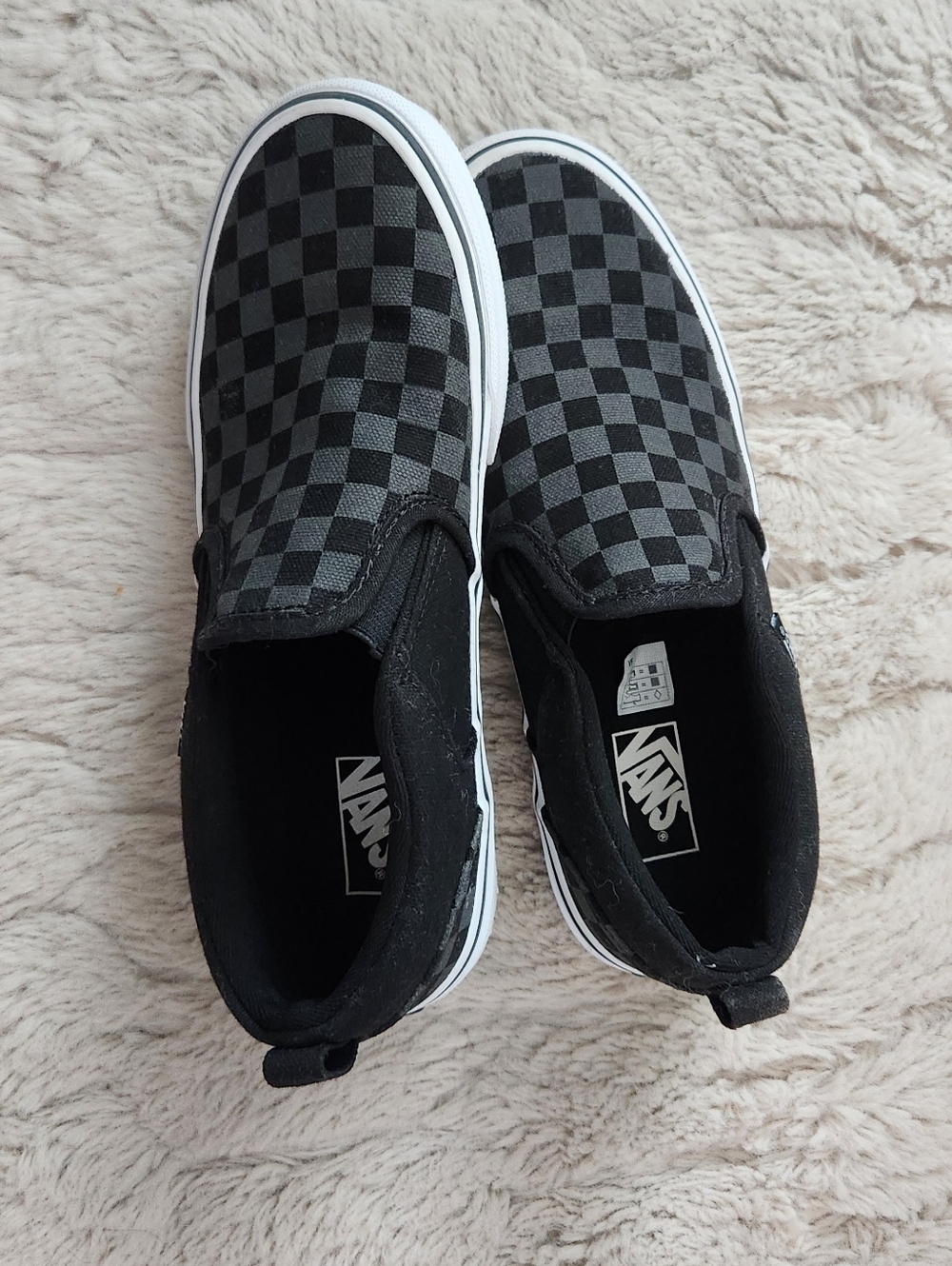 Vans Kids Slip-On Checkerboard Sneakers in Black and Gray